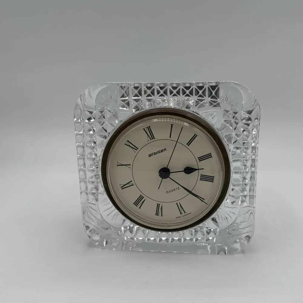 Staiger Crystal Square Desk Clock, Clear Analog Display, Roman Numerals